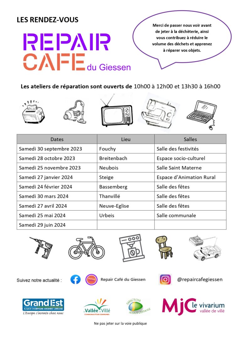 Repair café Calendrier 2023-2024 • Commune de Breitenbach (67)